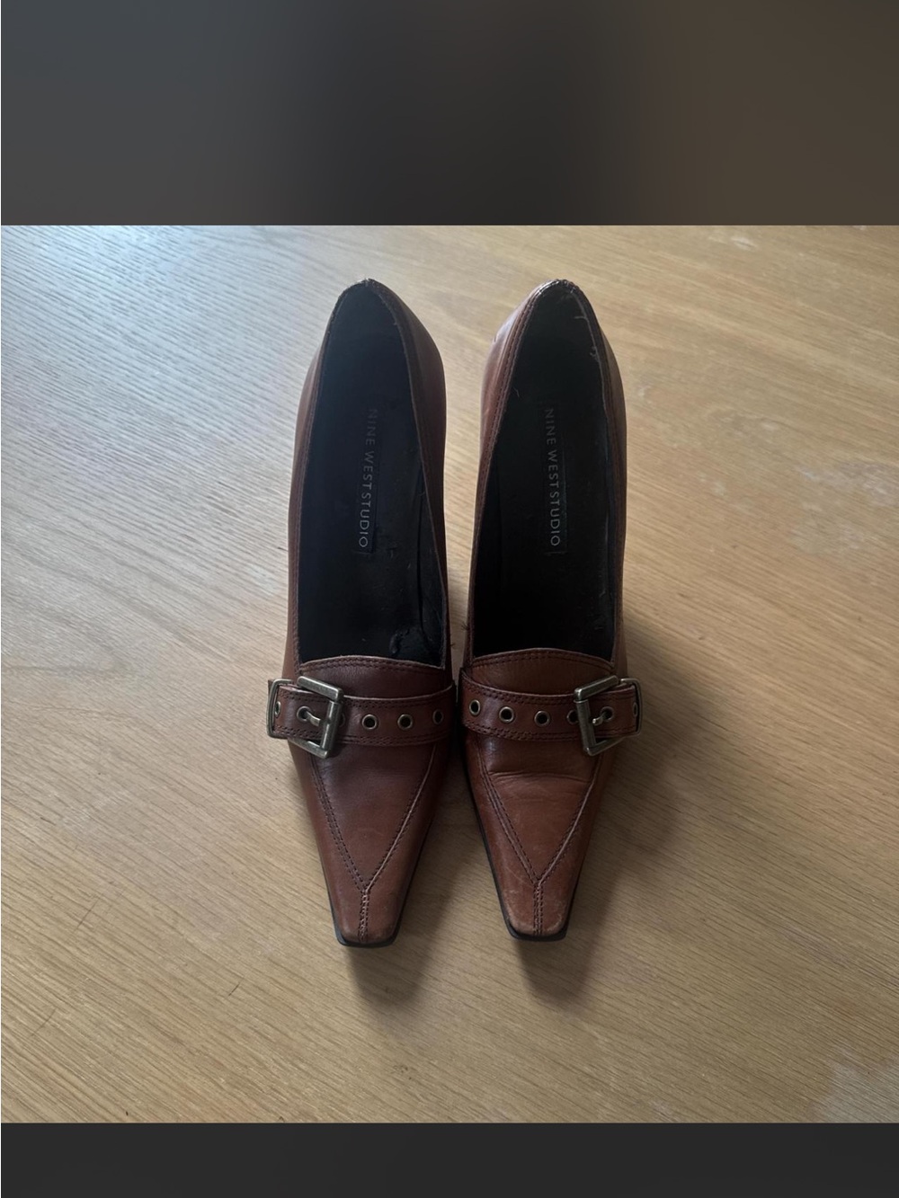 Brown Leather Buckle Pumps